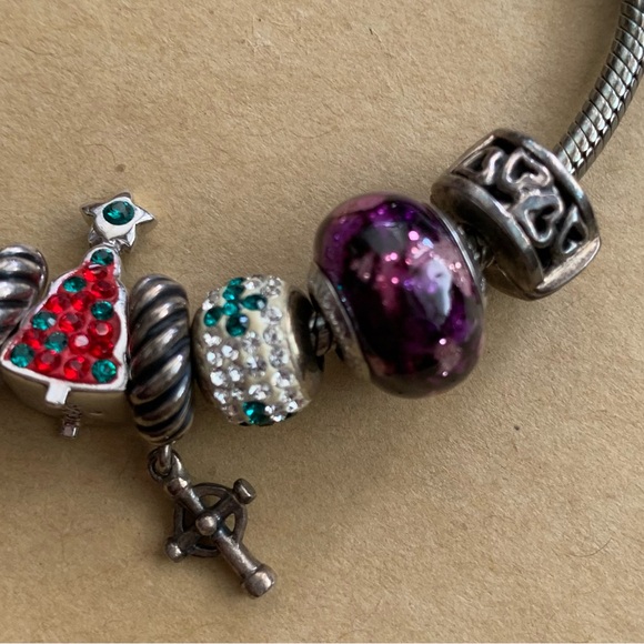 Pandora Snake Chain Moments Bracelet with 10 Silver 925 Charms Jewelry - Picture 5 of 16